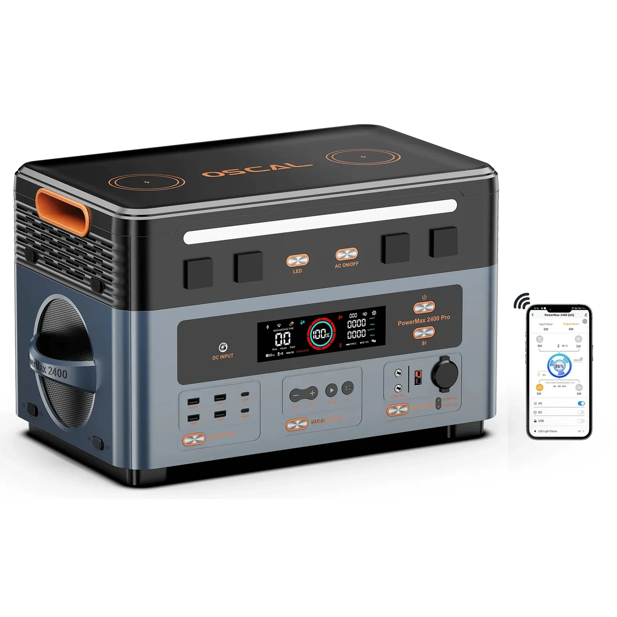 OSCAL PowerMax 2400Pro Powerstation | 2400W/2016Wh LiFePO4 | Inkl. 200W Solarpanel